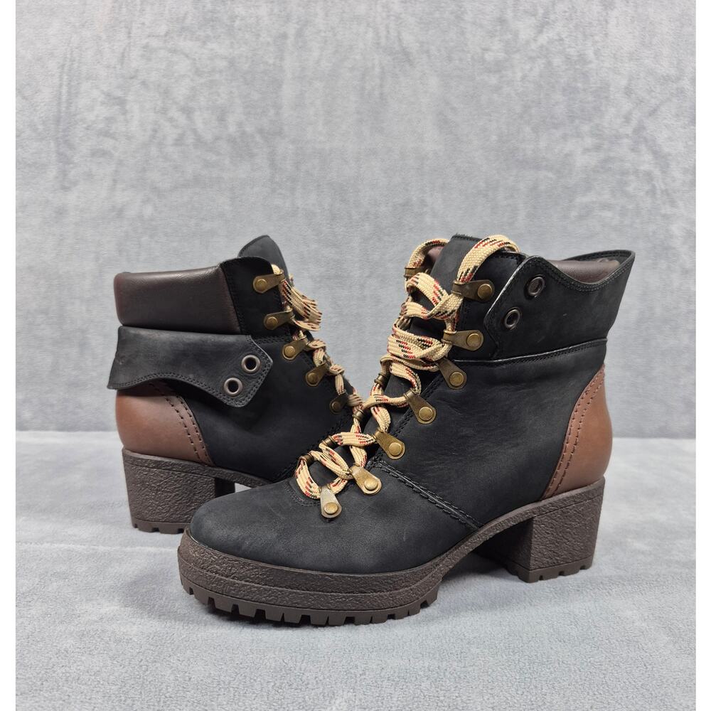 See By Chloe Lace Up Ankle Boots Women EU 38 US 7.5 Black Brown Chunky Heel